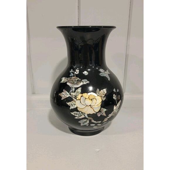 Vintage Mother of Pearl Inlaid Vase Resin Flower birds - Picture 1 of 9